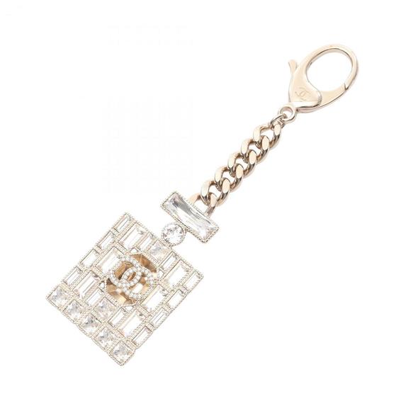 Chanel Coco Mark Perfume Bottle Keychain with GP Rhinestones, Gold - Picture 1 of 4